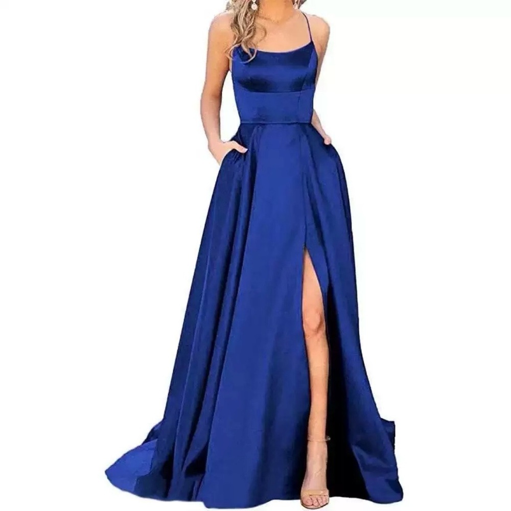 Elegant Satin Spaghetti-Strap Evening Gown